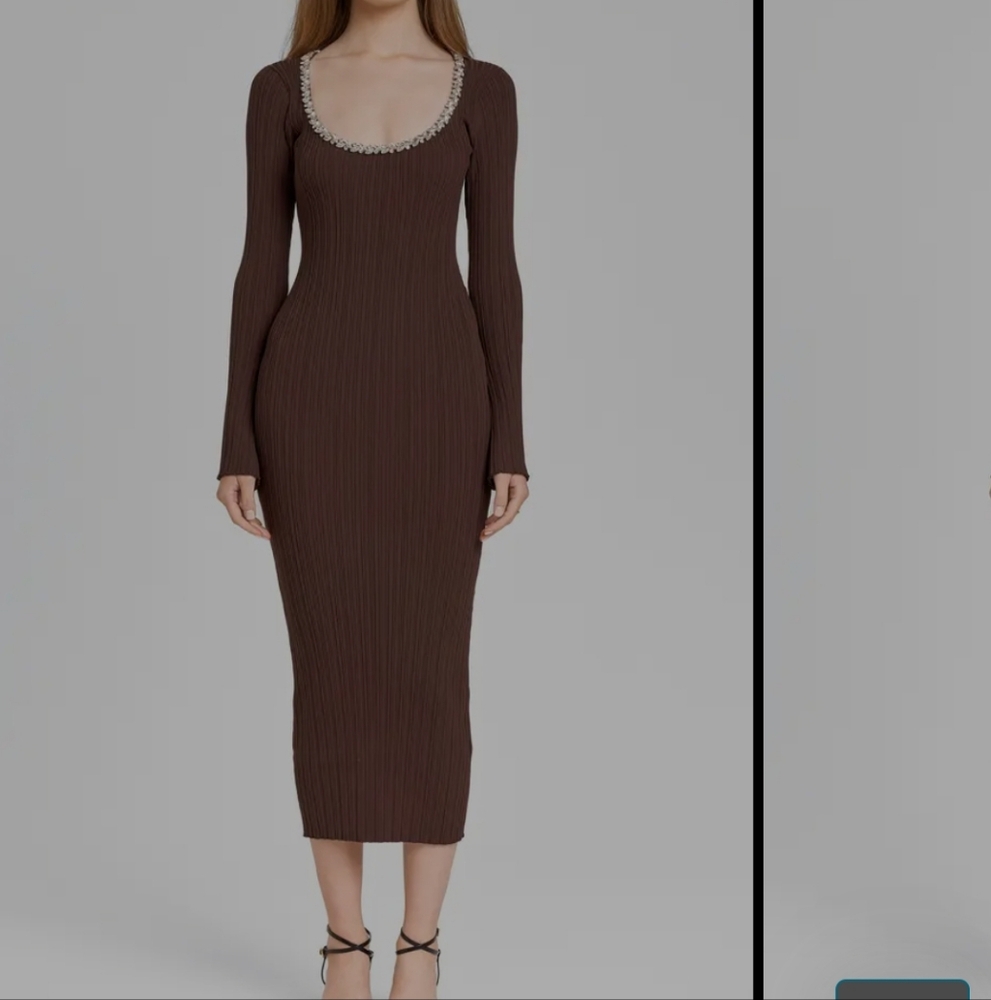 Wayf Cinthia Jewel Neck Long Sleeve Rib Midi Dress